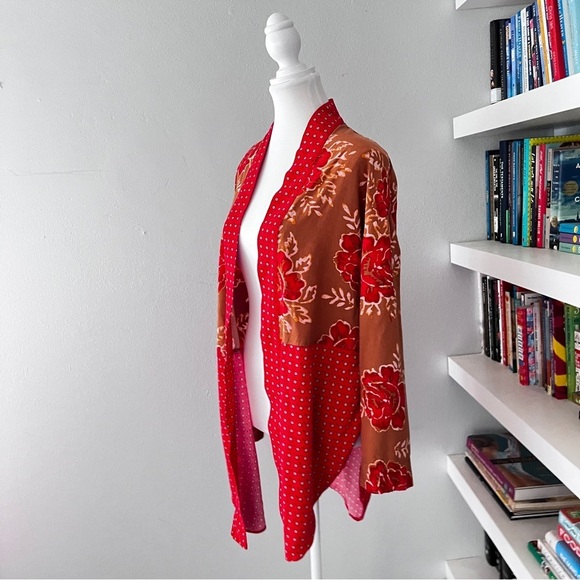 Free People Red Forget Me Not Kimono Sz small - Picture 5 of 12